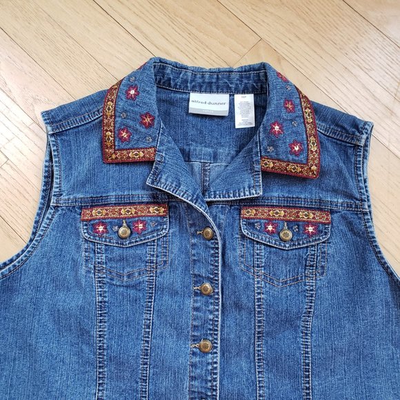 Alfred Dunner Women's Denim/Jean Vest With Embroidered & Beaded Accents Size 16P - Picture 2 of 15